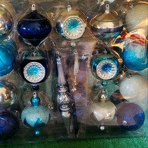 NEW Home Elements 26 piece blue/silver/white ornament set